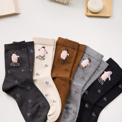 2-Pack Women’s Penguin Cotton Crew Socks – Cute Textured Design