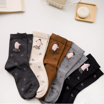 2-Pack Women’s Penguin Cotton Crew Socks – Cute Textured Design