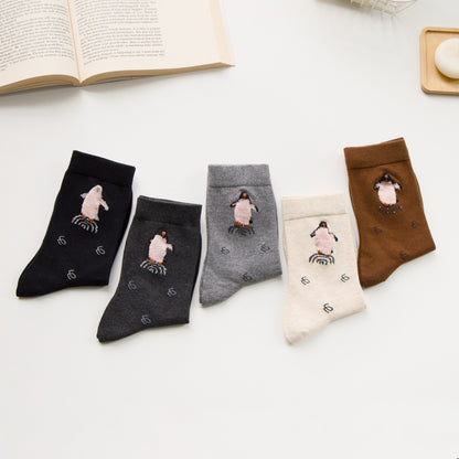 2-Pack Women’s Penguin Cotton Crew Socks – Cute Textured Design
