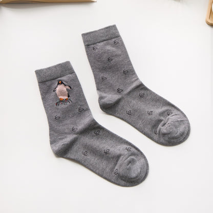 2-Pack Women’s Penguin Cotton Crew Socks – Cute Textured Design