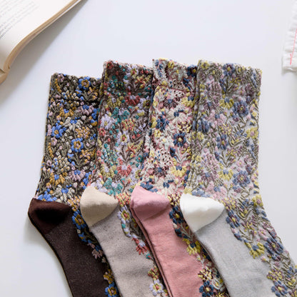 2-Pack Women’s Retro Floral Cotton Crew Socks – Soft Vintage Style