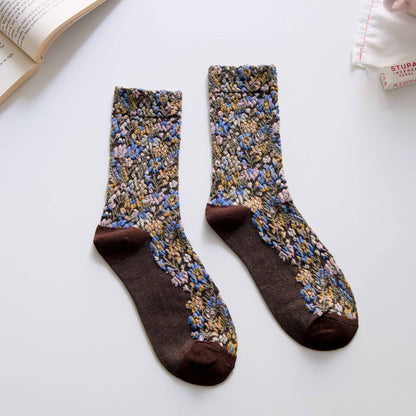 2-Pack Women’s Retro Floral Cotton Crew Socks – Soft Vintage Style