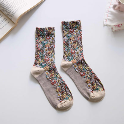 2-Pack Women’s Retro Floral Cotton Crew Socks – Soft Vintage Style