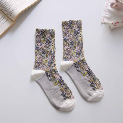 2-Pack Women’s Retro Floral Cotton Crew Socks – Soft Vintage Style