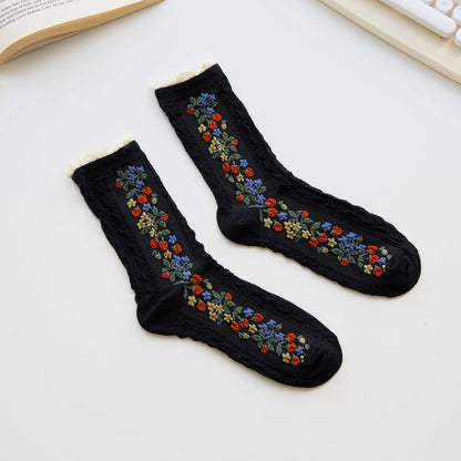 2-Pack Women’s Retro Floral Lace Trim Socks – Cotton Blend