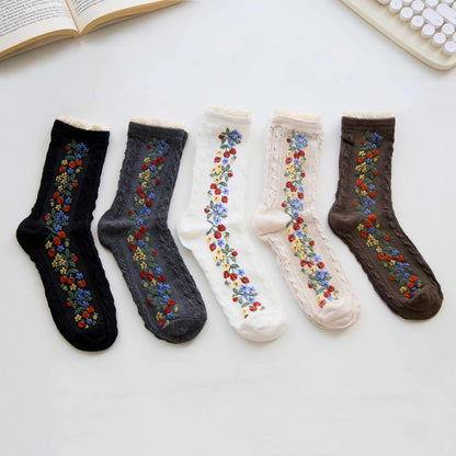 2-Pack Women’s Retro Floral Lace Trim Socks – Cotton Blend