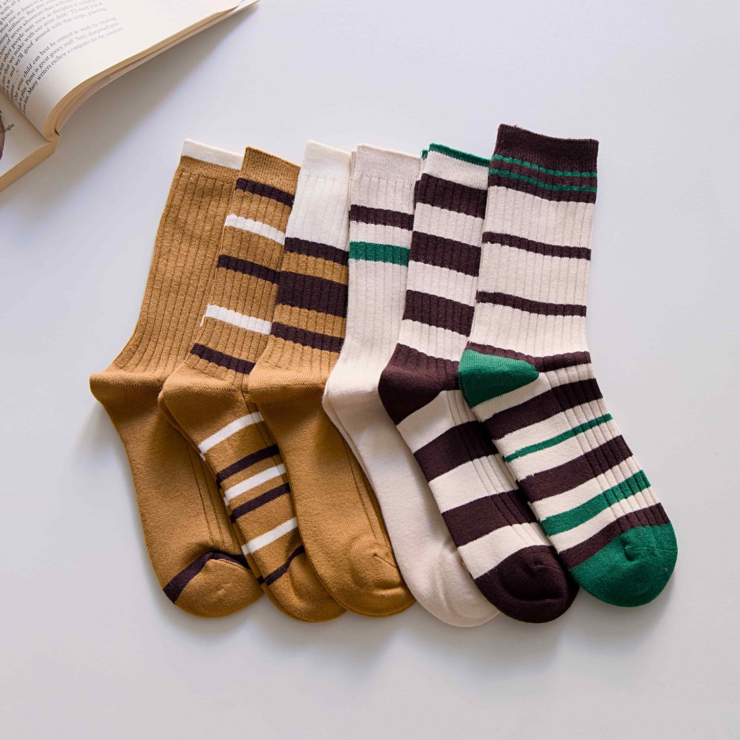 3-Pack Women’s Retro Striped Crew Socks – Cashmere Blend