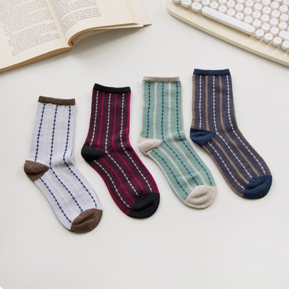 2-Pack Women’s Retro Striped Cotton Crew Socks – Textured Knit