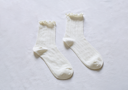 2-Pack Women's Ruffle Trim Mesh Socks - Retro Breathable Cotton Style