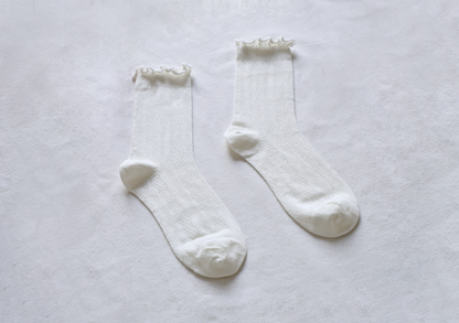 2-Pack Women's Ruffle Trim Mesh Socks - Retro Breathable Cotton Style