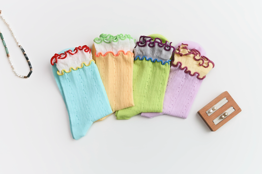 2-Pack Women’s Colorblock Cotton Socks – Lightweight Ruffle Trim