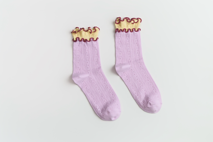 2-Pack Women’s Colorblock Cotton Socks – Lightweight Ruffle Trim