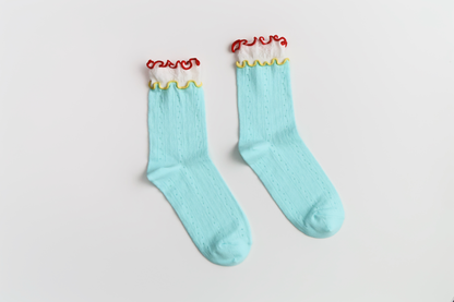 2-Pack Women’s Colorblock Cotton Socks – Lightweight Ruffle Trim
