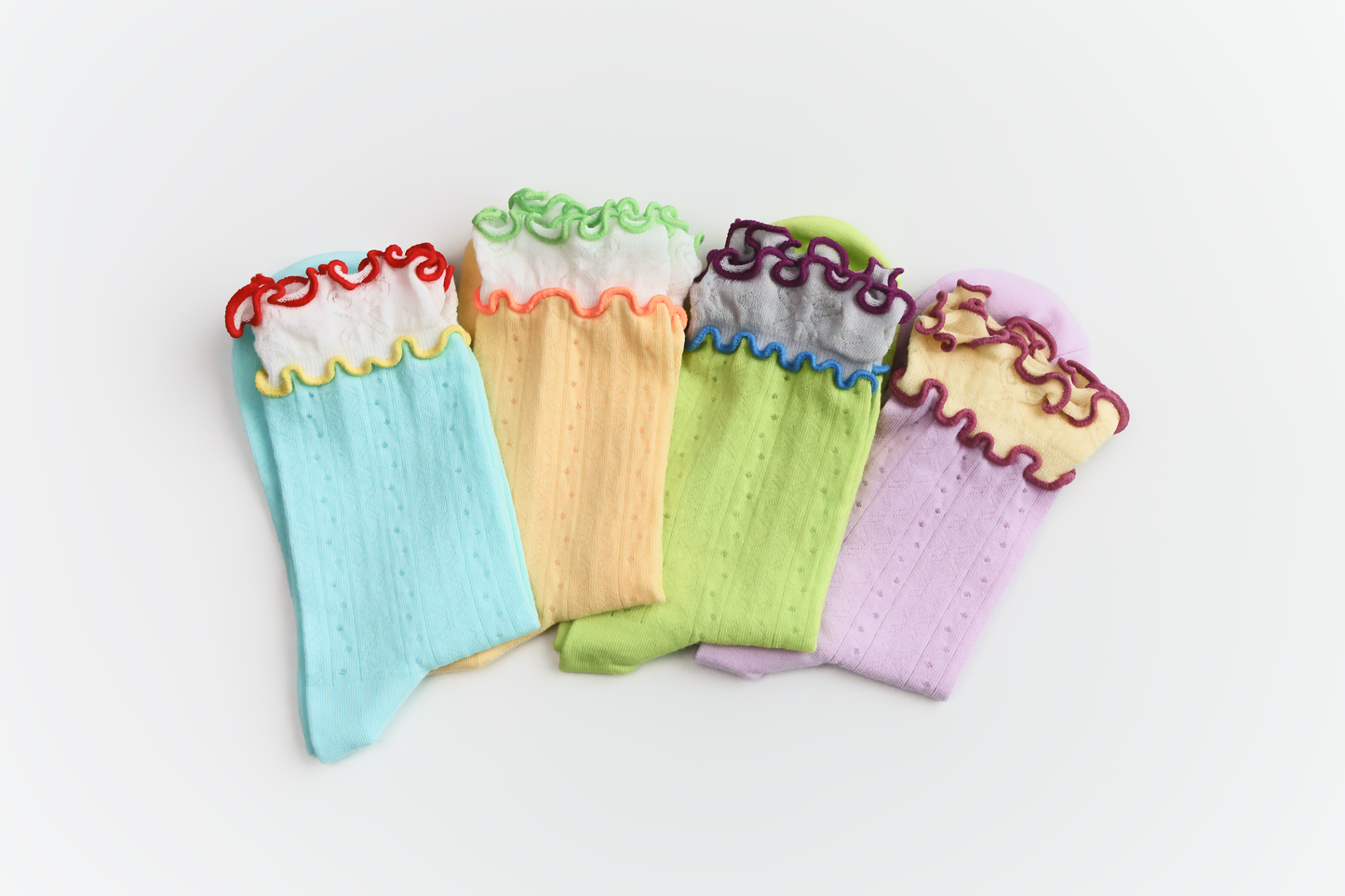 2-Pack Women’s Colorblock Cotton Socks – Lightweight Ruffle Trim