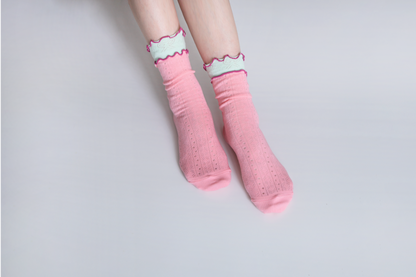 2-Pack Women's Ruffle Trim Cotton Socks - Lightweight & Colorblock