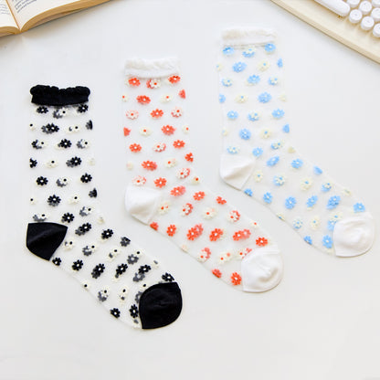 2-Pack Women's Sheer Floral Crew Socks – Lightweight Mesh