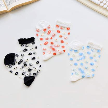 2-Pack Women's Sheer Floral Crew Socks – Lightweight Mesh
