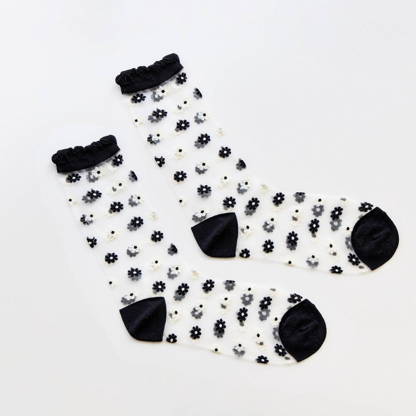2-Pack Women's Sheer Floral Crew Socks – Lightweight Mesh