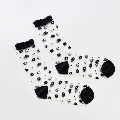 2-Pack Women's Sheer Floral Crew Socks – Lightweight Mesh