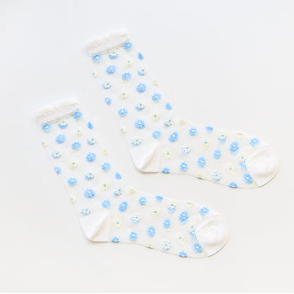 2-Pack Women's Sheer Floral Crew Socks – Lightweight Mesh