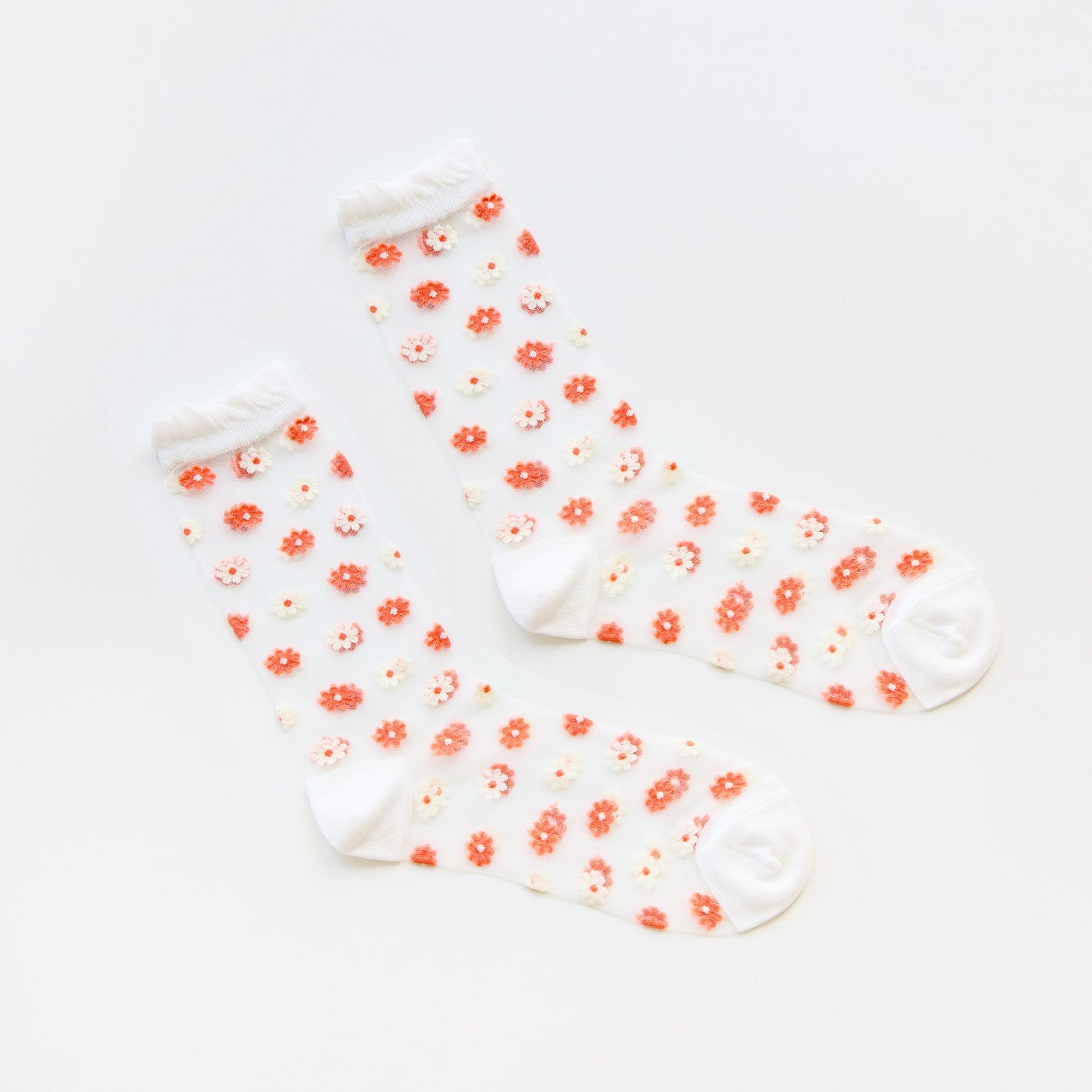 2-Pack Women's Sheer Floral Crew Socks – Lightweight Mesh