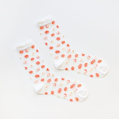 2-Pack Women's Sheer Floral Crew Socks – Lightweight Mesh