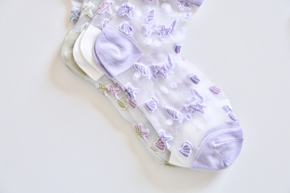 2-Pack Women's Sheer Socks - Summer Breathable Starfish & Seashell
