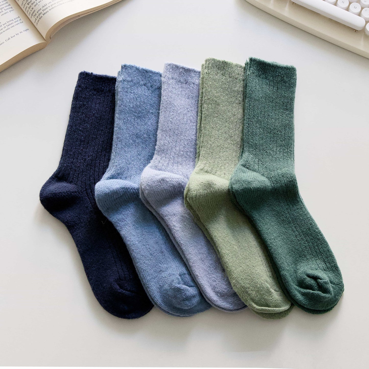 2-Pack Women’s Wool Blend Crew Socks – Solid Cool-Tone Colours