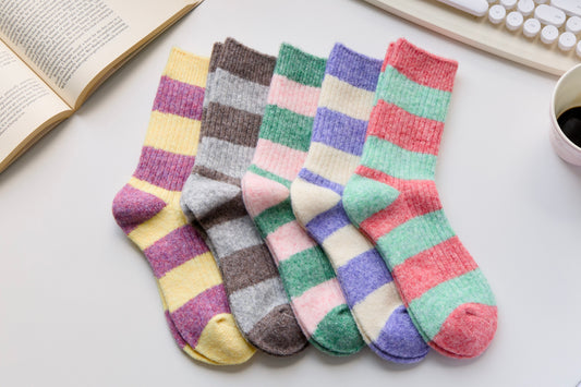 2-Pack Warm Cashmere & Wool Blend Socks – Striped Winter Style