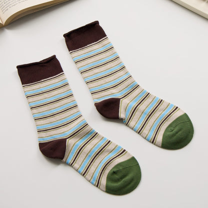 2-Pack Women’s Vintage Striped Cotton Crew Socks – Autumn Style