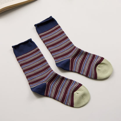 2-Pack Women’s Vintage Striped Cotton Crew Socks – Autumn Style