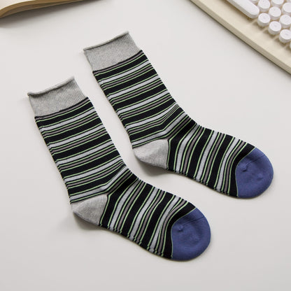 2-Pack Women’s Vintage Striped Cotton Crew Socks – Autumn Style