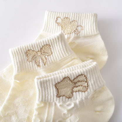 2-Pack Women’s White Cotton Ankle Socks – Cute Embroidered Detail