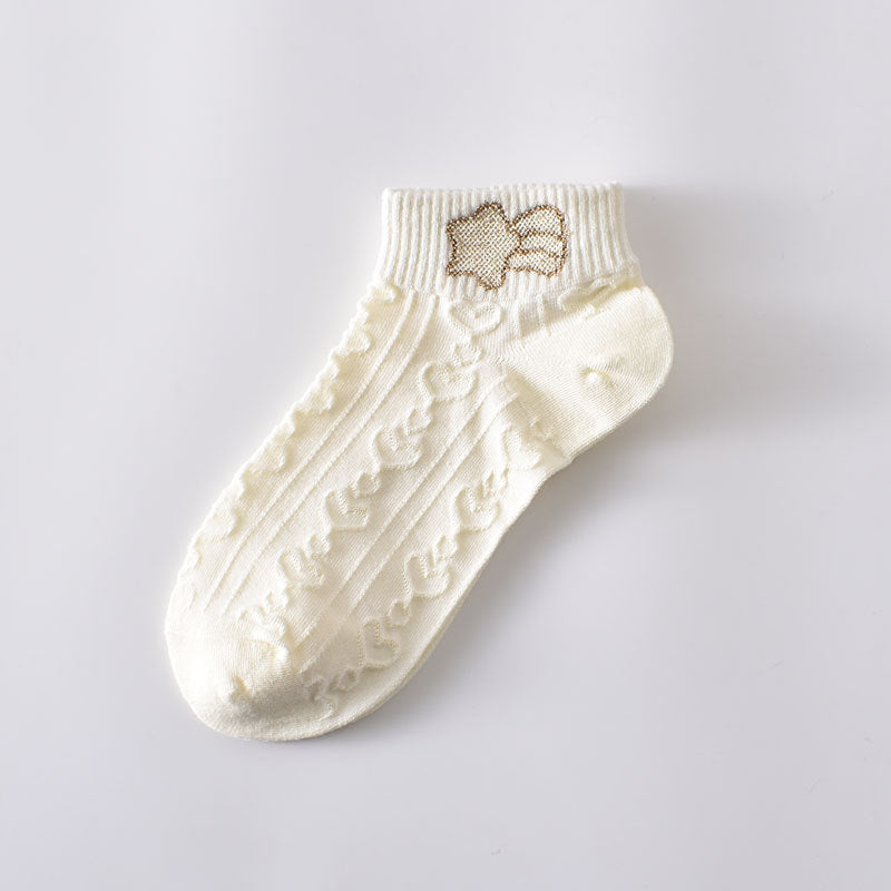2-Pack Women’s White Cotton Ankle Socks – Cute Embroidered Detail