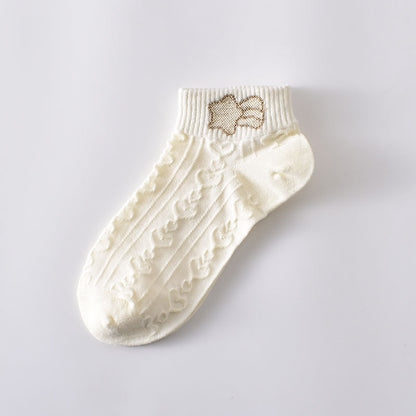 2-Pack Women’s White Cotton Ankle Socks – Cute Embroidered Detail