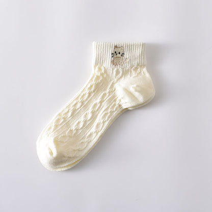 2-Pack Women’s White Cotton Ankle Socks – Cute Embroidered Detail