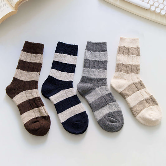 2-Pack Women’s Wool Blend Striped Crew Socks – Soft & Warm Knit