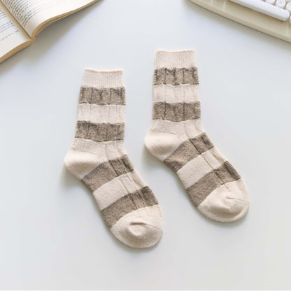 2-Pack Women’s Wool Blend Striped Crew Socks – Soft & Warm Knit