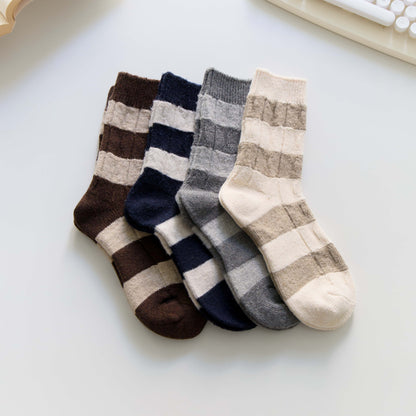 2-Pack Women’s Wool Blend Striped Crew Socks – Soft & Warm Knit