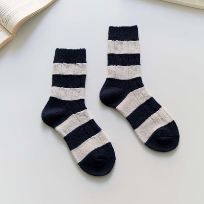 2-Pack Women’s Wool Blend Striped Crew Socks – Soft & Warm Knit