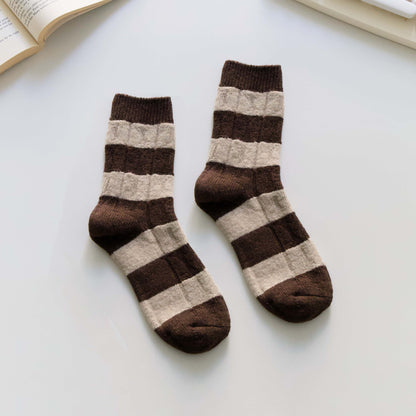 2-Pack Women’s Wool Blend Striped Crew Socks – Soft & Warm Knit