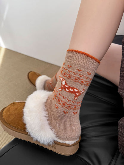 2-Pack Women's Wool Socks - Warm Dachshund Pattern Winter Socks
