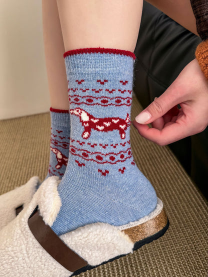 2-Pack Women's Wool Socks - Warm Dachshund Pattern Winter Socks