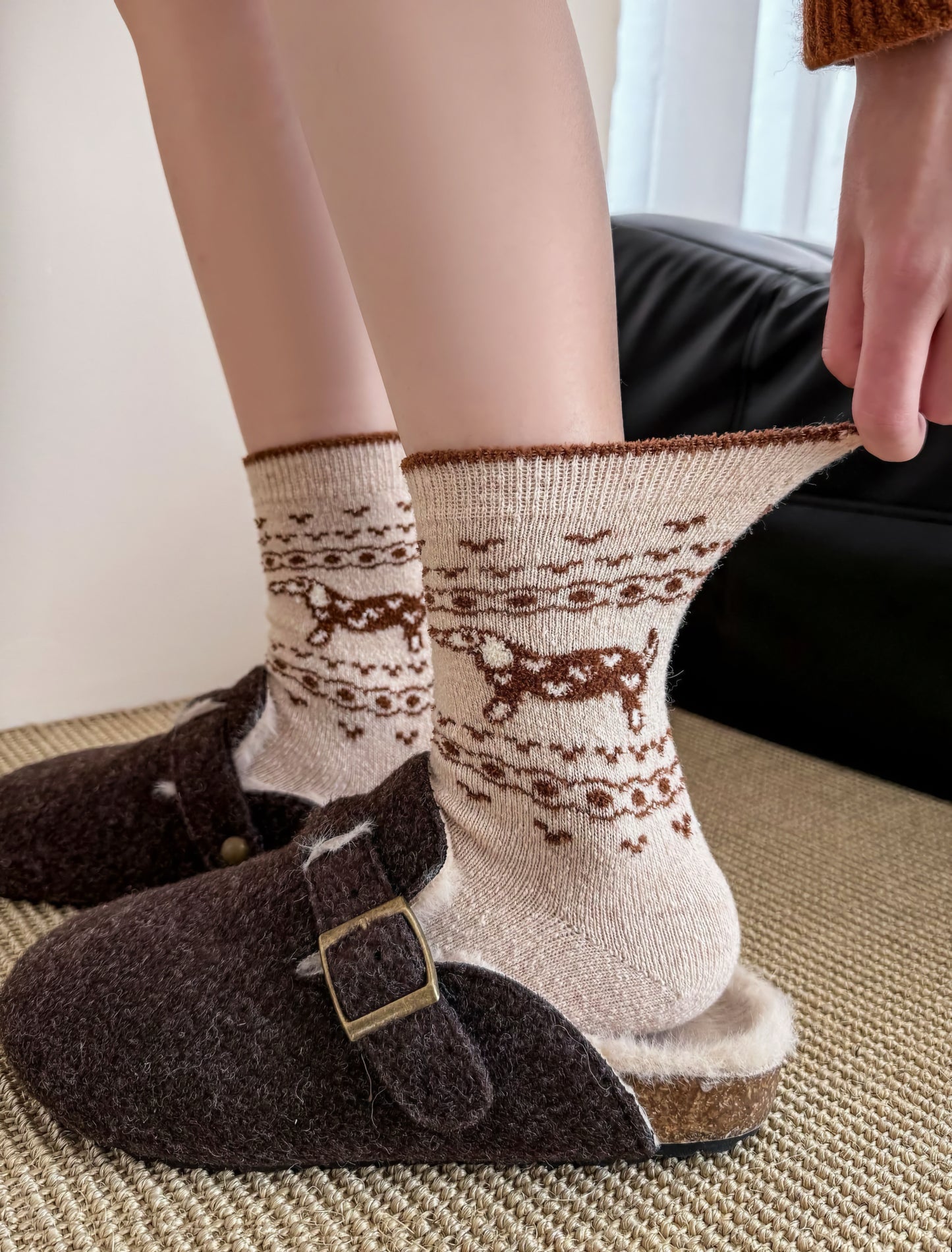 2-Pack Women's Wool Socks - Warm Dachshund Pattern Winter Socks