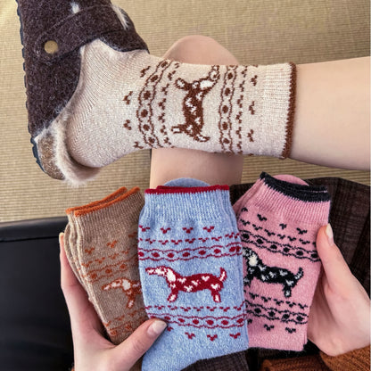 2-Pack Women's Wool Socks - Warm Dachshund Pattern Winter Socks