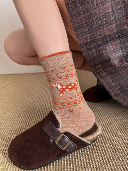 2-Pack Women's Wool Socks - Warm Dachshund Pattern Winter Socks