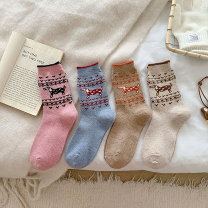 2-Pack Women's Wool Socks - Warm Dachshund Pattern Winter Socks