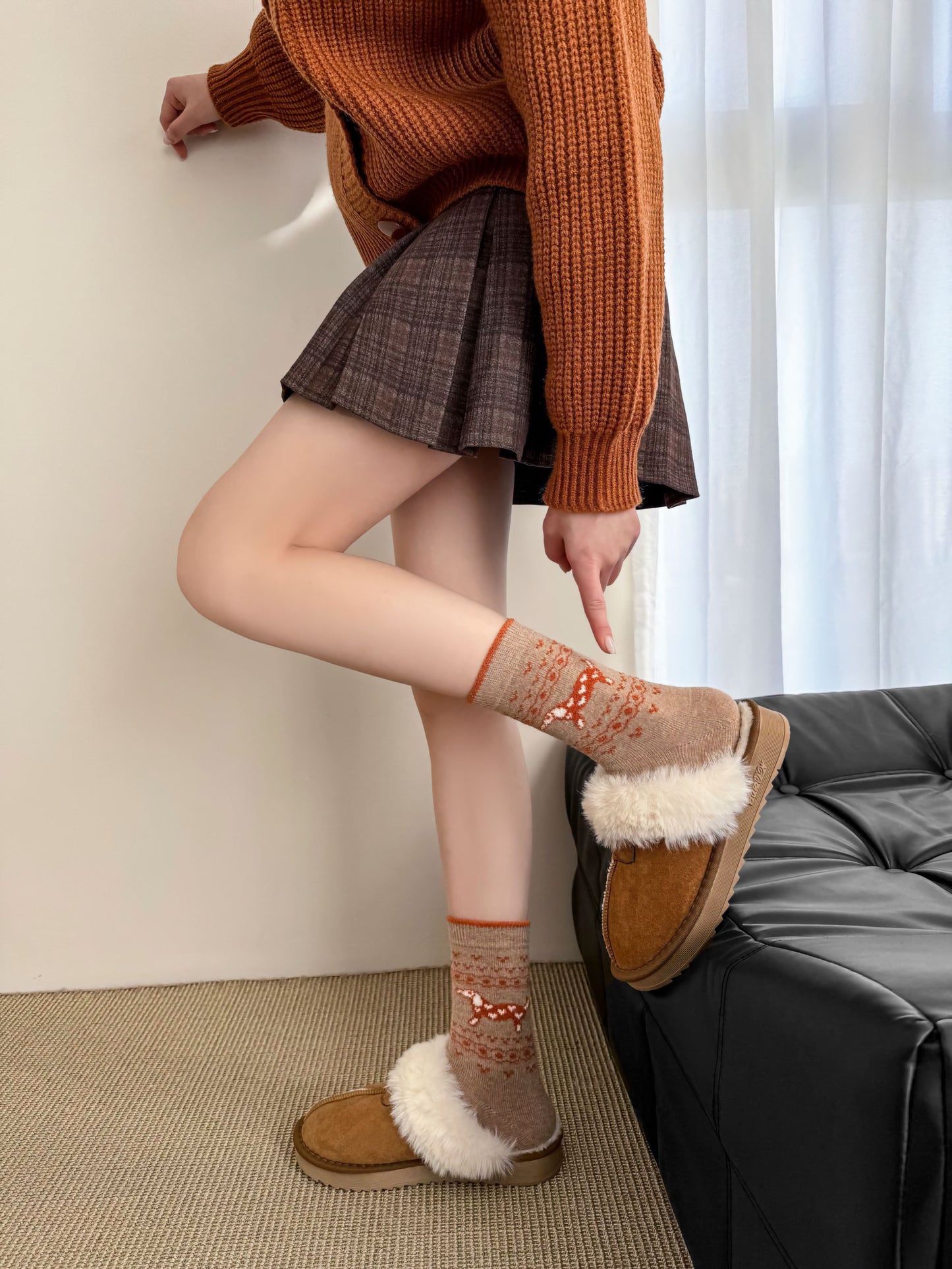 2-Pack Women's Wool Socks - Warm Dachshund Pattern Winter Socks