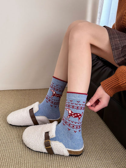 2-Pack Women's Wool Socks - Warm Dachshund Pattern Winter Socks