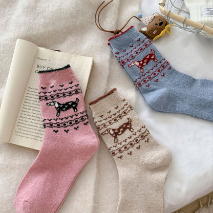 2-Pack Women's Wool Socks - Warm Dachshund Pattern Winter Socks